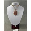 Image 1 : Large Lace Agate Stone Pendant w/ Heavy & Long Chain Necklace
