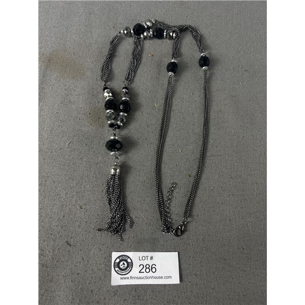 Extra Length Faceted Crystal Beads w/ Chain Necklace w/ Tassel