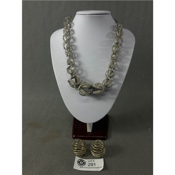 Silver Filligree Necklace & Pair Of Earrings