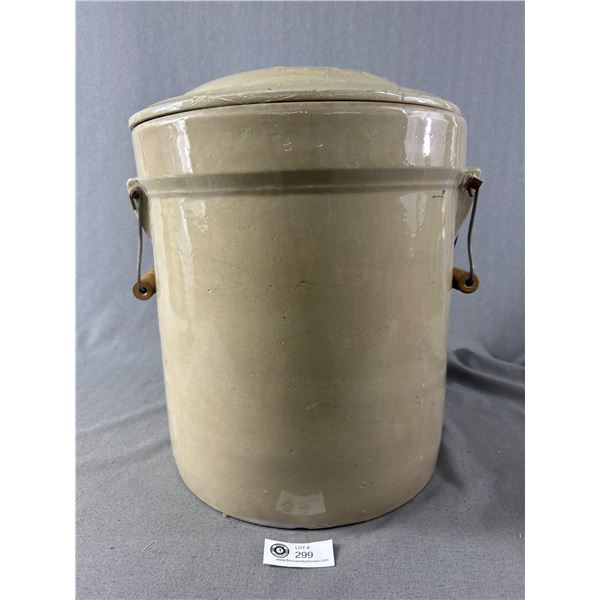 Vintage 5 Gallon Alberta Potteries Stoneware Crock Pot w/ Lid & Wire/Wood Handles. NO SHIPPING. Appr