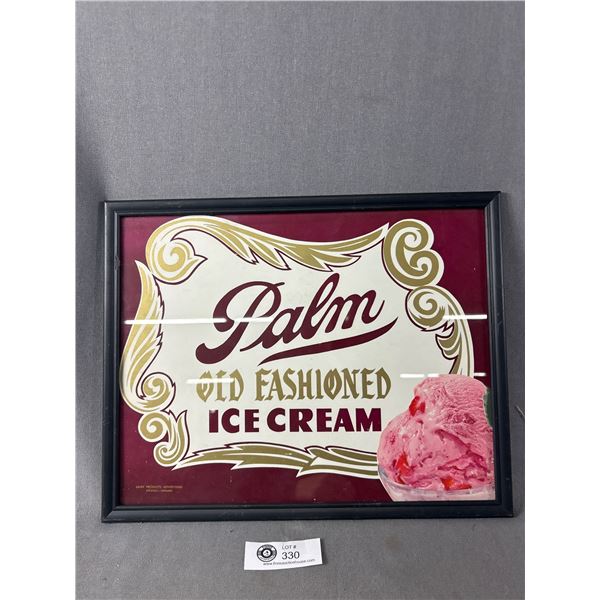 Vintage Framed "Palm Old Fashioned Ice Cream" Advertisement. Approx. 15" x 12"