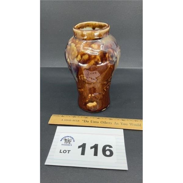 McCOY POTTERY BROWN DRIP GLAZE, EMBOSSED DRAGON 7