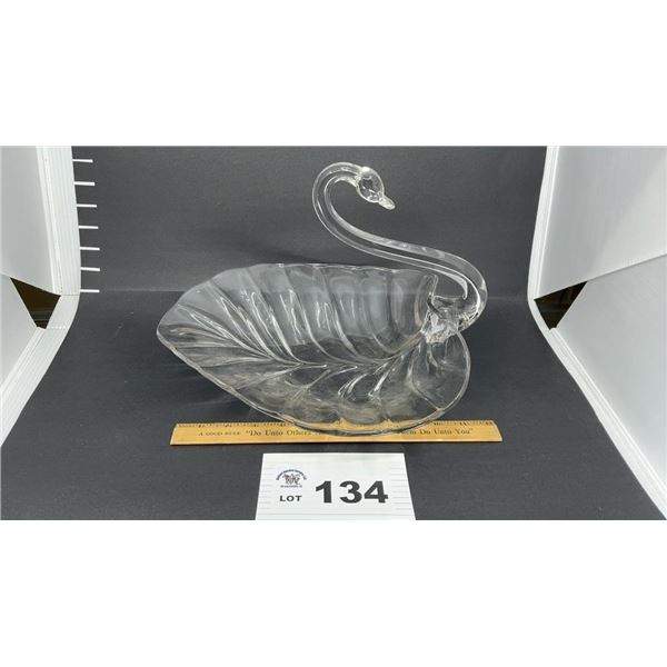 DUNCAN MILLER HAND BLOWN SWAN DISH 10 inches ht,