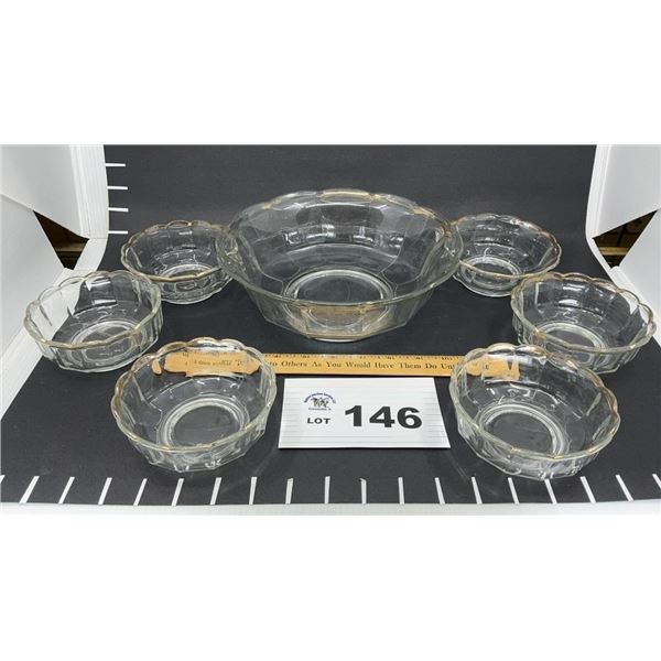 HEISY GLASS CO MASTER BOWL & 6 BERRYBOWLS