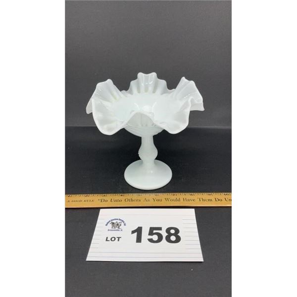 FENTON RUFFLED, SWIRL MILK GLASS CANDY DISH 6 in