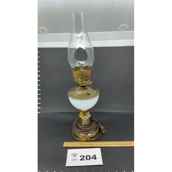 ELECTRIFIED OIL LAMP W CHIMNEY