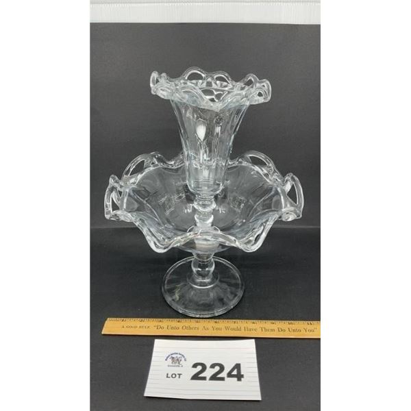 IMPERIAL GLASS CO CROCHETED CRYSTAL EPERGNE 12