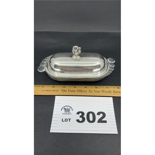 DUNCAN MILLER TEARDROP BUTTER DISH W SILVER LID