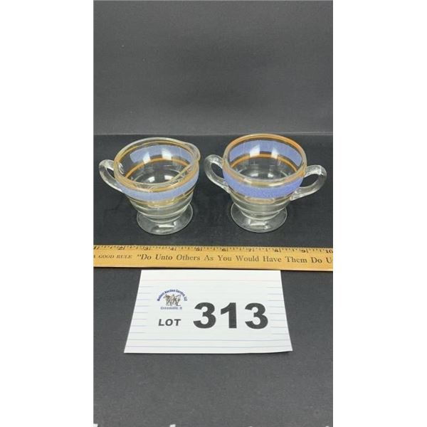 VINTAGE GLASS FOOTED CREAMER, SUGAR