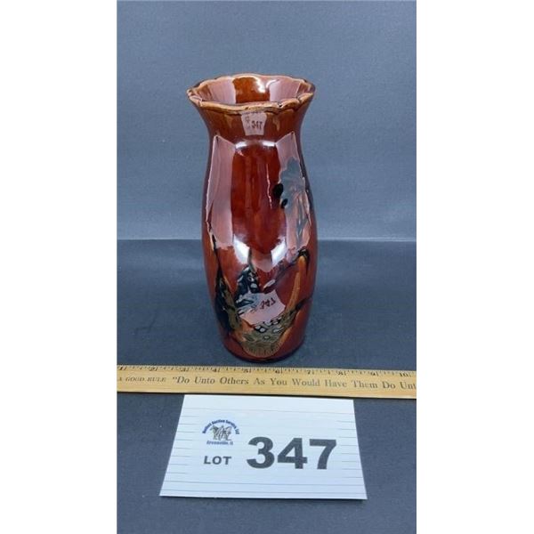 ROYAL HAEGER 8.5 in BROWN DRIP GLAZE VASE