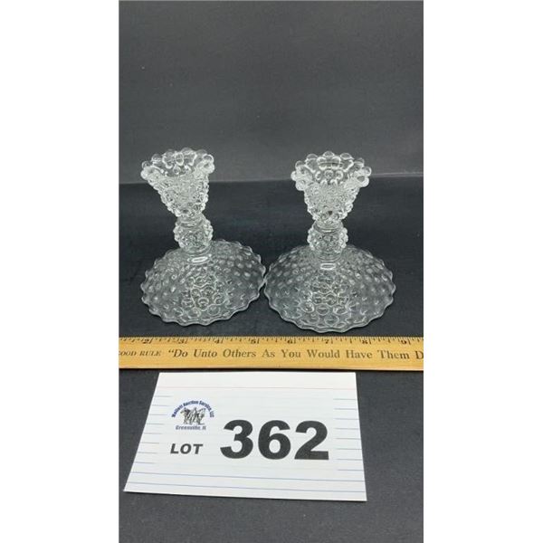 PAIR HOBNAIL CANDLE HOLDERS, 5 INCHES TALL