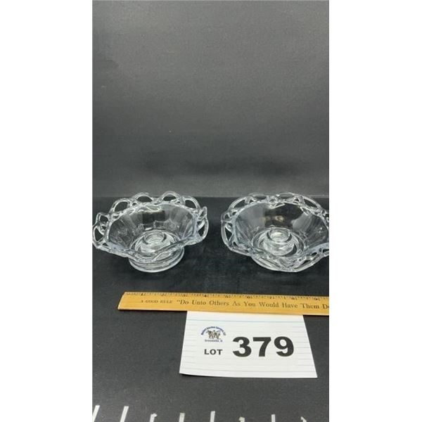 2 IMPERIAL GLASS CO. CROCHETED CRYSTAL CANDLE