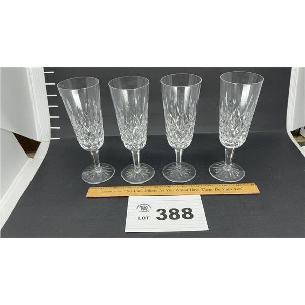 4 CRYSTAL CHAMPAGNE GLASSES, 8 INCHES TALL