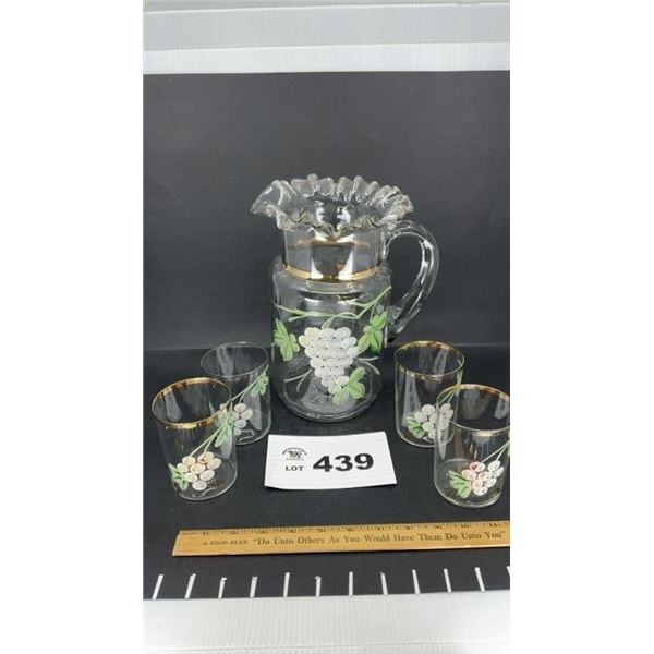 CLEAR HAND PAINTED VICTORIAN LEMONADE PITCHER, 4