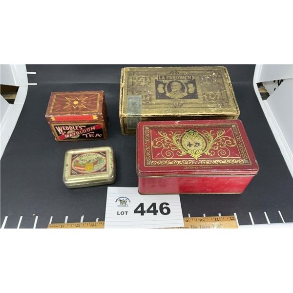 VINTAGE SOAP, TEA BOXES, TINS, CIGAR BOX