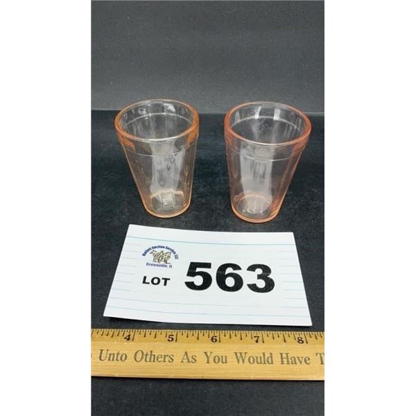 PAIR OF PINK DEPRESSION HAZEL ATLAS JUICE GLASSES
