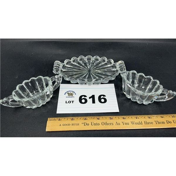 HEISEY CRYSTOLITE CREAMER, SUGAR ON UNDER PLATE