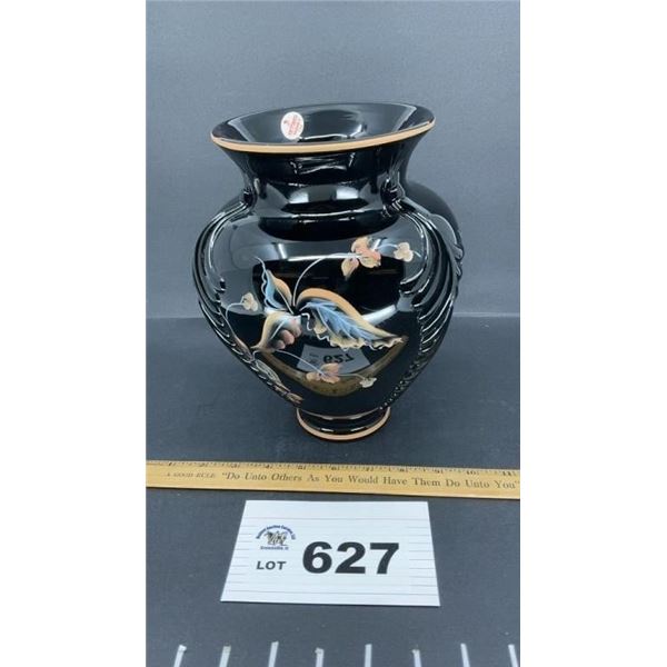 FENTON BLACK AUTUMN LEAF VASE
