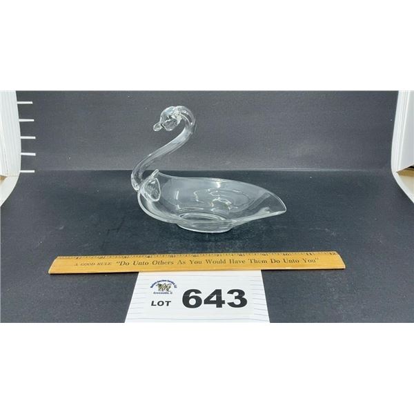 DUNCAN MILLER GLASS SWAN DISH