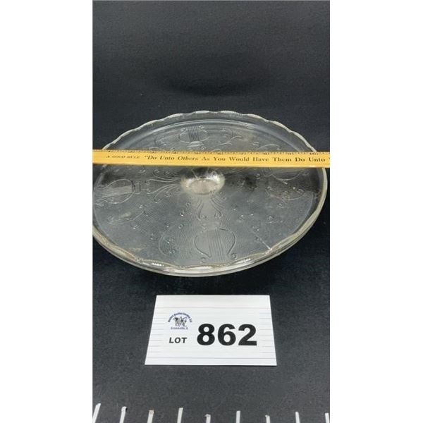 JEANETTE GLASS CO. LYRE HARP PEDESTAL CAKE STAND