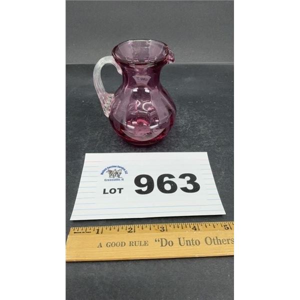 SMALL 4 IN AMETHYST GLASS. PITCHER