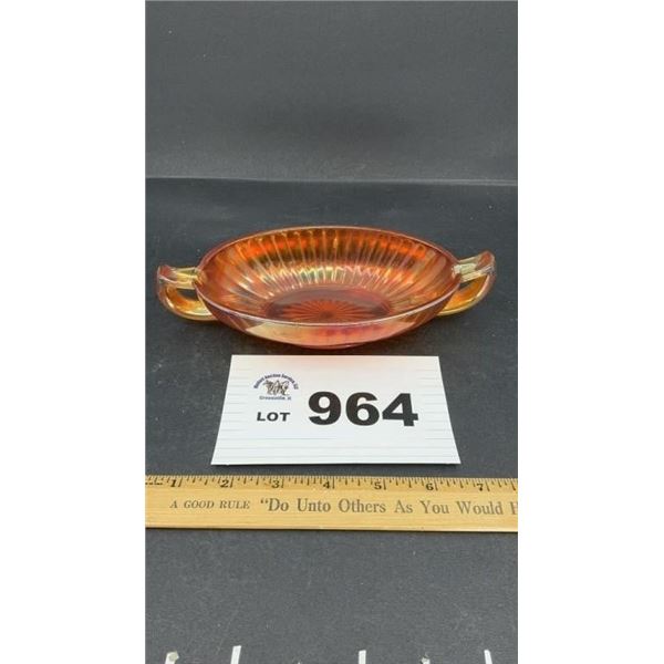 MARIGOLD-CARNIVAL GLASS SERVING DISH W HANDLES