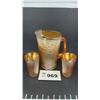 Image 1 : MARIGOLD CARNIVAL WARE GLASS PITCHER,  2 GLASSES