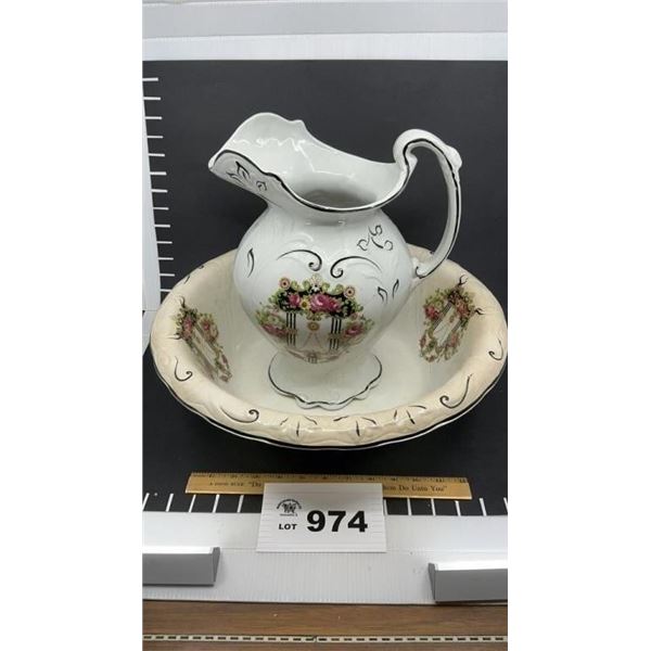 HAND PAINTED PITCHER & BOWL SET MADE IN ENGLAND