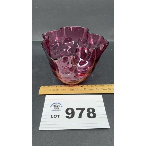 FENTON OPTIC COIN DOT CRANBERRY PINK GLASS BOWL