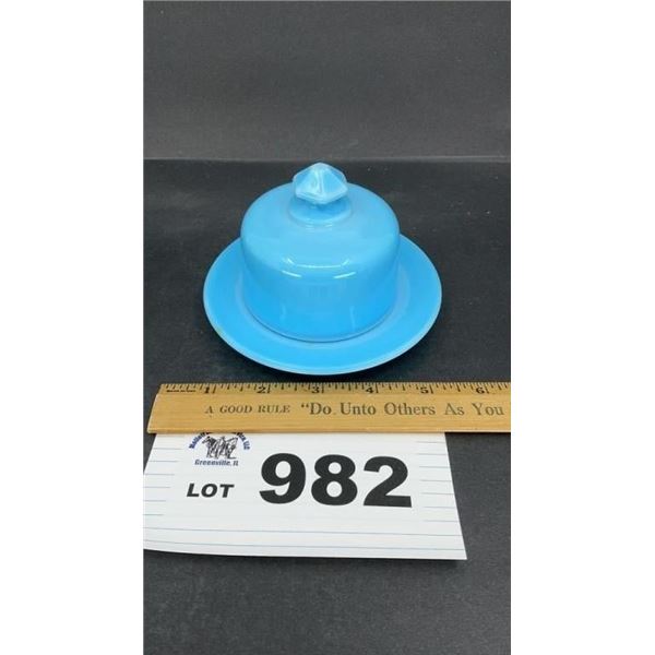 MOSSER GLASS ROBINS EGG CHILDS BUTTER DISH