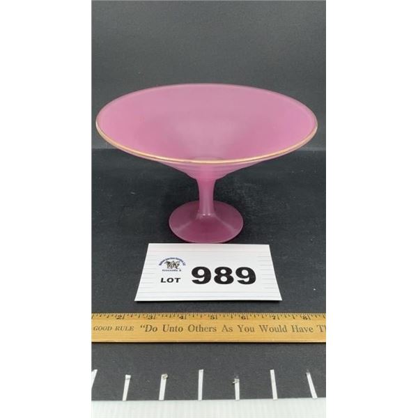 MCM FROSTED ROSE COLORED COMPOTE 5 inches tall