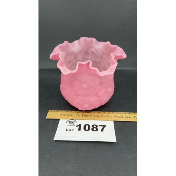 FENTON 6 inch ART GLASS ROSE SATIN RAISED POPPY