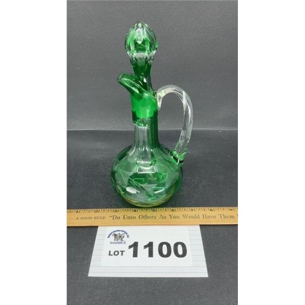 8 inch GREEN DECANTER W STOPPER