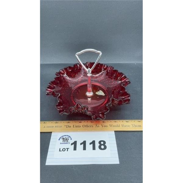 FENTON RUBY RED HOBNAIL CANDY DISH