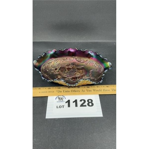 FENTON CARNIVAL GLASS POPPY FLOWER PATTERN OVAL
