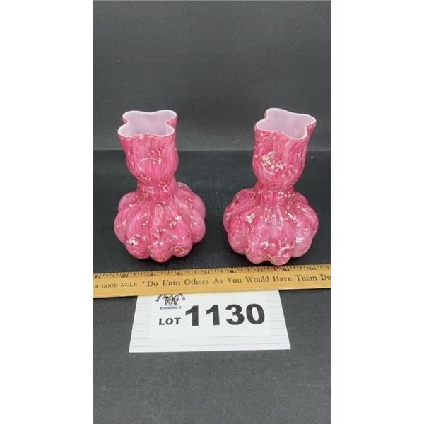 ENGLISH STEVENS & WILLIAMS PINK ART GLASS VASES W
