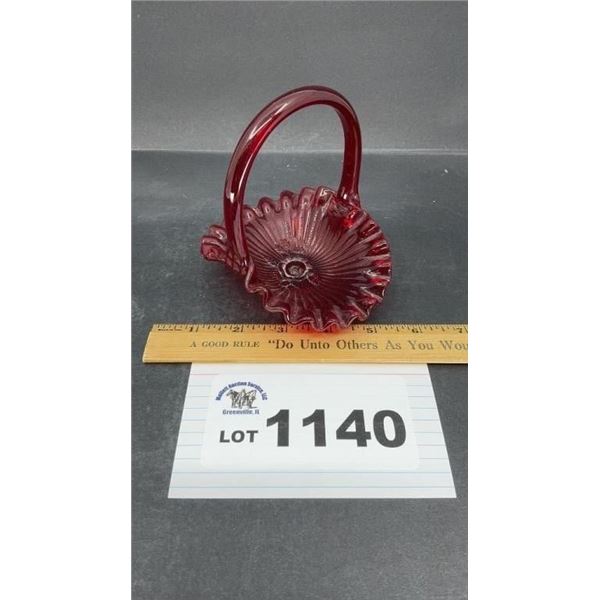 FENTON RUBY RED 5 inches tall MINI BASKET