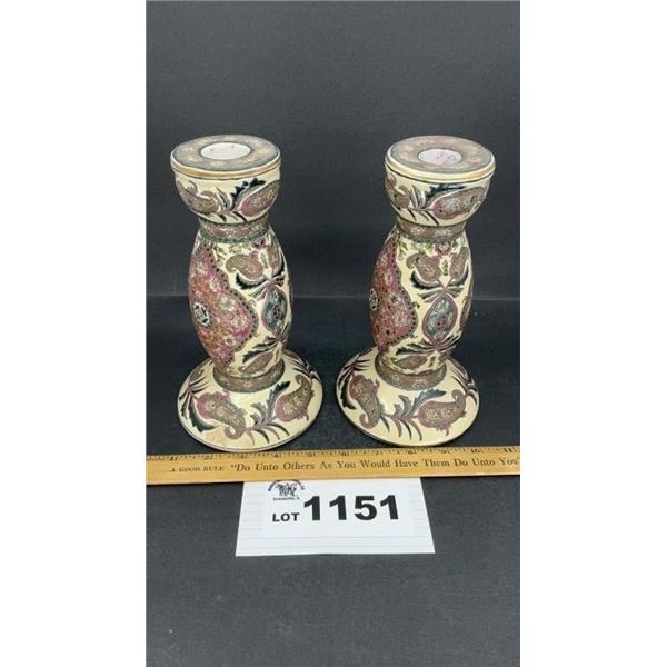 CHINESE CERAMIC CANDLE HOLDERS 2 9 inches tall