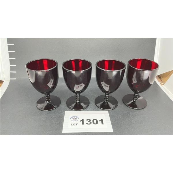 4 RUBY RED GLASS GOBLETS