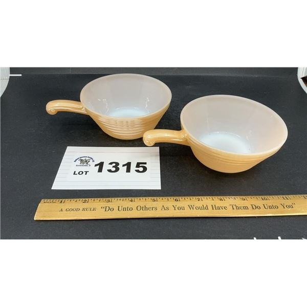 FIRE KING PEACH LUSTER BEEHIVE BOWLS W HANDLES