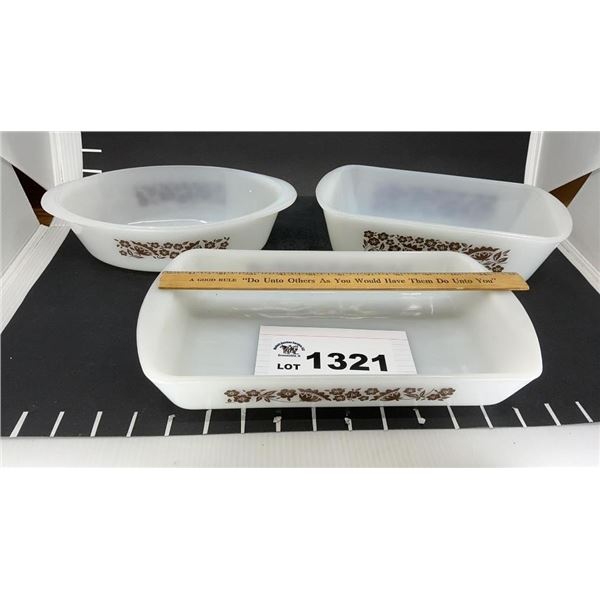 GLASBAKE BROWN FLOWER PATTERN BAKING DISHES