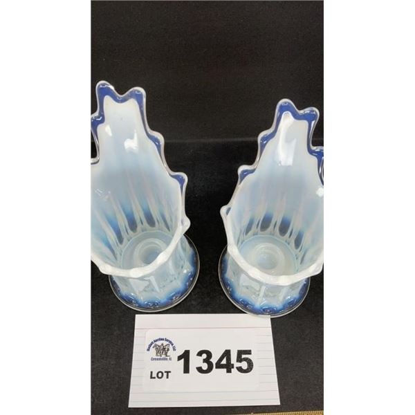 FOSTORIA HEIRLOOM BLUE OPALESCENT CANDLE HOLDERS 2