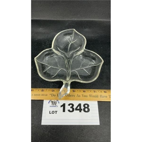 HAZEL ATLAS LEAF DIVIDED CANDY DISH