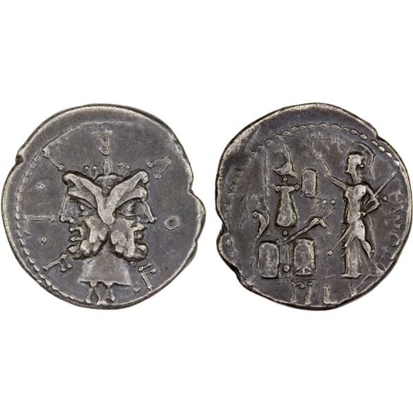 ROMAN REPUBLIC: M. Furius Philus, AR denarius (3.85g), Rome, 119 BC, VF