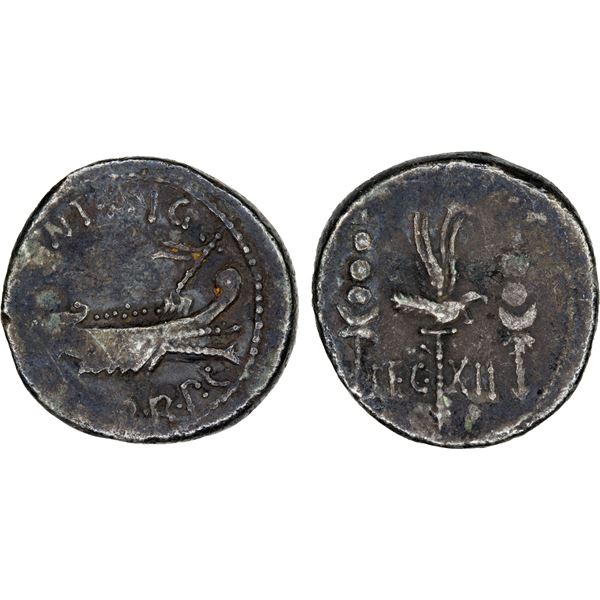 ROMAN IMPERATORIAL PERIOD: Mark Antony, as triumvir, AR denarius (3.49g), travelling military mint, 