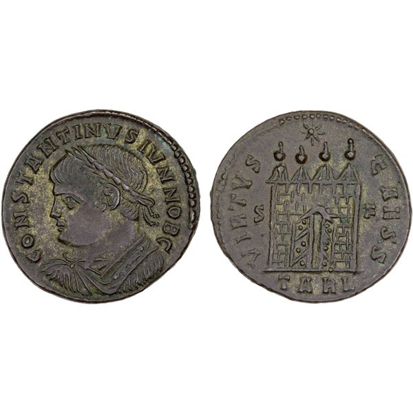 ROMAN EMPIRE: Constantine II, as caesar, 317-337 AD, silvered AE nummus (3.29g), Arelate (Arles), 32
