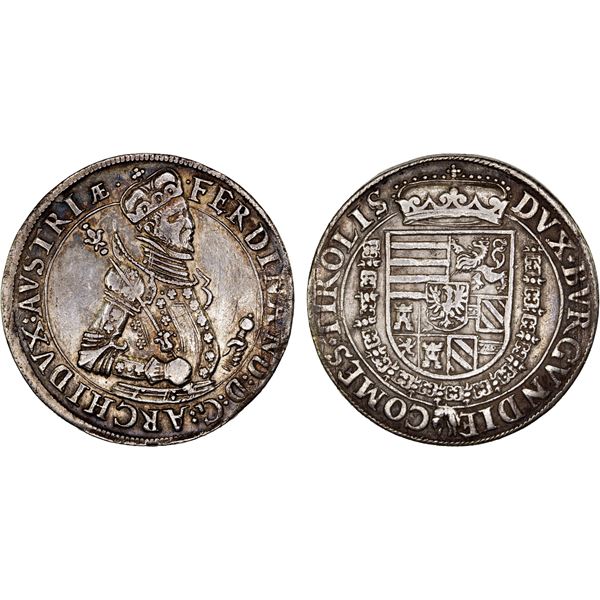 AUSTRIA: Archduke Ferdinand, 1564-1595, AR thaler, Hall, ND, VF