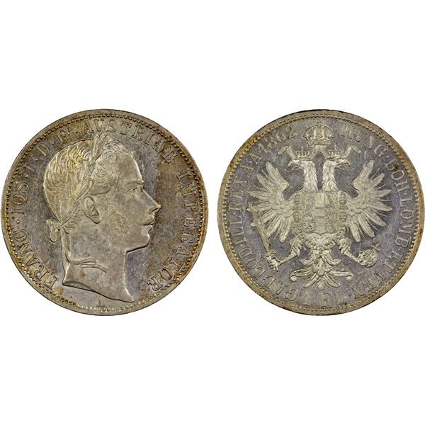 AUSTRIA: Franz Joseph I, 1848-1916, AR florin, 1862-A, Unc