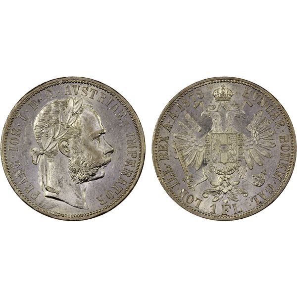 AUSTRIA: Franz Joseph I, 1848-1916, AR florin, 1878, Unc