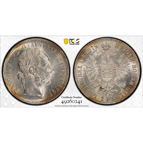 AUSTRIA: Franz Joseph I, 1848-1916, AR florin, 1879, PCGS graded MS63